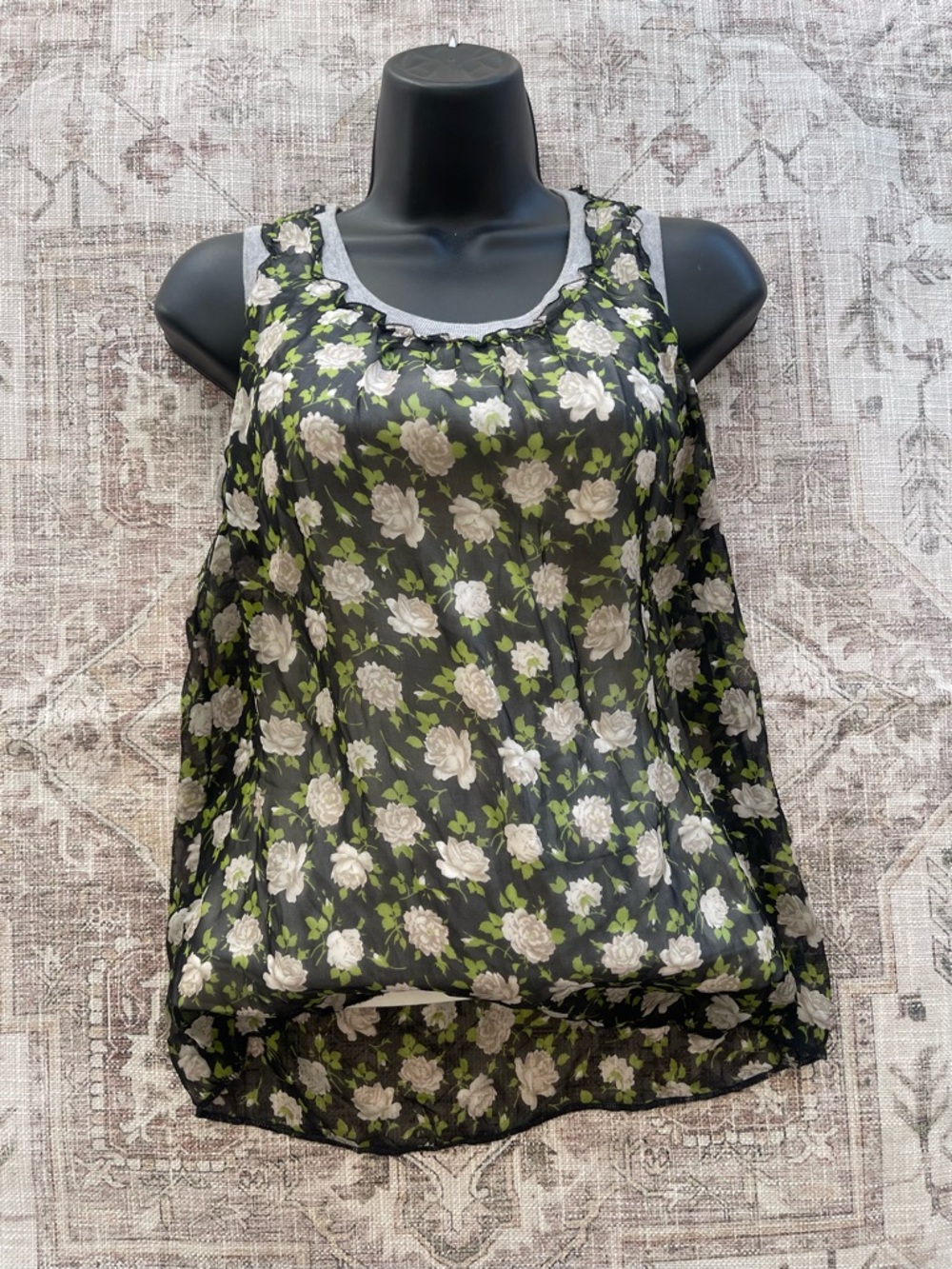 Dolce & Gabbana Silk Black Sheer Floral Camisole with White Roses